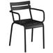 A black outdoor chair with armrests.