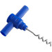 A blue plastic corkscrew with a metal handle.