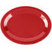 A red platter with a white border.