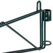 A green metal Metroseal 3 wall mount shelf support post with a metal hook.