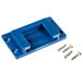 A blue polypropylene ice tote lid with screws and screws.