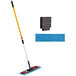 A Rubbermaid mop kit with handle, frame, and blue microfiber pads.