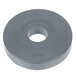 A gray circular polyurethane caster for Metro wire shelving with a white logo in the center.