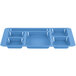 A blue plastic tray with six compartments.