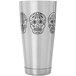 A stainless steel Barfly cocktail shaker with a skull design.