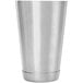A Barfly stainless steel cocktail shaker with a lid on a white surface.