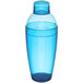 A Fineline blue disposable plastic shaker with a blue plastic lid.