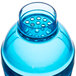 A blue Fineline disposable plastic shaker with a lid and holes in it.