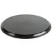 A black circular Carlisle Griptite non skid serving tray with text on it.
