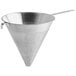 A Choice stainless steel conical strainer with a handle.