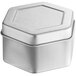 A 2 3/8" x 1 3/8" silver hexagon-shaped metal tin with a slip cover.