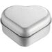 A silver heart-shaped mini tin with a lid.