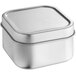 A silver square metal tin with a lid.