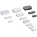 A group of 3 3/16" x 1 15/16" rectangular silver metal tins with slide tops on a white surface.