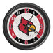 A Holland Bar Stool University of Louisville wall clock with a cardinal face and LED lights.