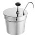 A ServSense stainless steel inset pump dispenser in a silver metal container with a metal handle.