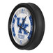 A black and white clock with the University of Kentucky logo in blue and white.