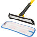 A blue Rubbermaid HYGEN microfiber mop pad with hook and loop attachments.