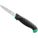 A Schraf paring knife with a green TPRgrip handle and a black blade.