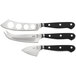 Three Mercer Culinary Renaissance cheese knives with black POM handles.