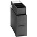 A black countertop cup dispenser cabinet with 2 slots and a straw dispenser.