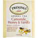 A package of Twinings Chamomile, Honey & Vanilla Herbal Tea Bags on a white background.