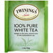 A green and white box of Twinings Pure White Tea Bags with a close-up of the label.