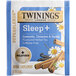 A blue and white box of Twinings Superblends Sleep+ Chamomile, Cinnamon & Vanilla Herbal Tea Bags.
