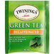 A green and white box of Twinings Green Decaffeinated Tea Bags.