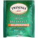 A green box of Twinings Irish Breakfast Decaffeinated Tea Bags.