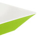 A white rectangular melamine bowl with a green interior and lid.