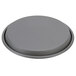 An American Metalcraft hard coat anodized aluminum pizza pan with a grey round object on top.