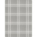 A grey and white plaid rug with a white border.