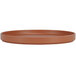 A brown round Cal-Mil Terra Cotta melamine plate with a white background.