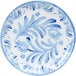 A Cal-Mil Costa blue and white melamine plate with a blue and white floral design.