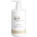 A white Novo Essentials hand and body lotion bottle with a white label and lid.