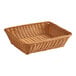 An Acopa dark brown woven plastic rattan basket on a white background.