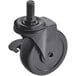 A black Backyard Pro swivel stem caster with a screw on the end.