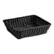 A black woven plastic rattan basket with a handle.