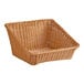 An Acopa dark brown woven plastic rattan basket with a corner