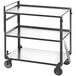 A black metal Lakeside classroom meal delivery cart with three shelves and wheels.