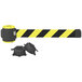 A yellow and black Banner Stakes wall mount barrier tape with black clips.