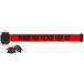 A red and black Banner Stakes wall mount belt barrier with black text reading "Danger High Voltage Keep Out"