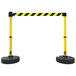 A yellow and black diagonal striped Banner Stakes PLUS safety barrier with a black pole.