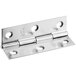 An Avantco stainless steel hinge with holes.