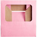 A pink Baker's Mark rectangular bakery box with a window.