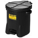 A black plastic Eagle Manufacturing oily waste can with a yellow lid.