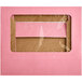 A pink rectangular Baker's Mark bakery box with a clear window.