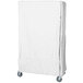 A white nylon Quantum cart cover with zippered closure on a cart.