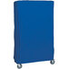 A blue nylon cover with Velcro closure for a large rectangular shelving cart.